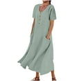 thumbnail image 1 of Puntoco Vestido Largo De Mujer Estampado De Manga Corta De Algodón Y Lino Vestido De Manga Corta Con Cuello Redondo Verde Menta L,Regalos Para Mujer Joven, 1 of 5