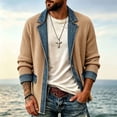 thumbnail image 2 of Raeneomay Men's Denim Knit Cardigan - Button Front Long Sleeve Jacket, 2 of 6