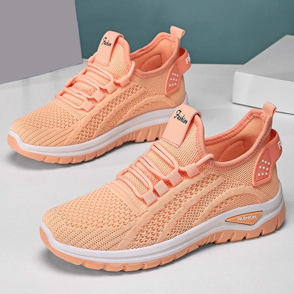 Women's Fashion Solid Color Mesh Lace Up Sneakers Lightweight Breathable Comfortable Running Shoes Non Soft Sole Athletic Footwear For Casual Walking And Sports Pink 42