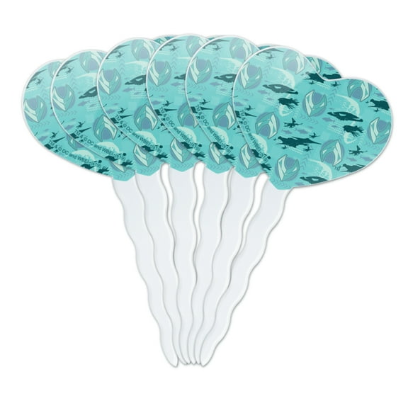 Aquaman Movie Fish and Ships Pattern Heart Love Cupcake Picks Toppers Decoration Set of 6
