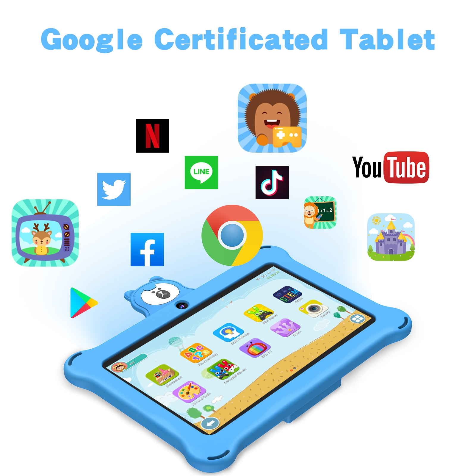 Kids Tablet 7 inch 32GB WiFi Android 13 Tablet For Kids| Bluetooth | Parental Control | Pre-Installed Learning Tablet Apps for Toddlers Children | with Shockproof Case(Blue)