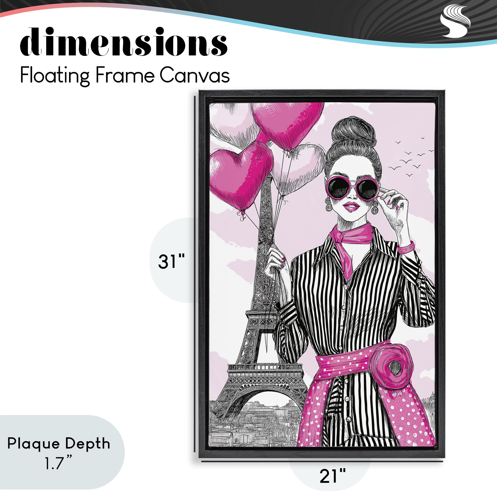 Stupell Industries Parisian Chic Woman with Balloons Black Framed Floater Canvas Wall Art, design by Jess Stempel