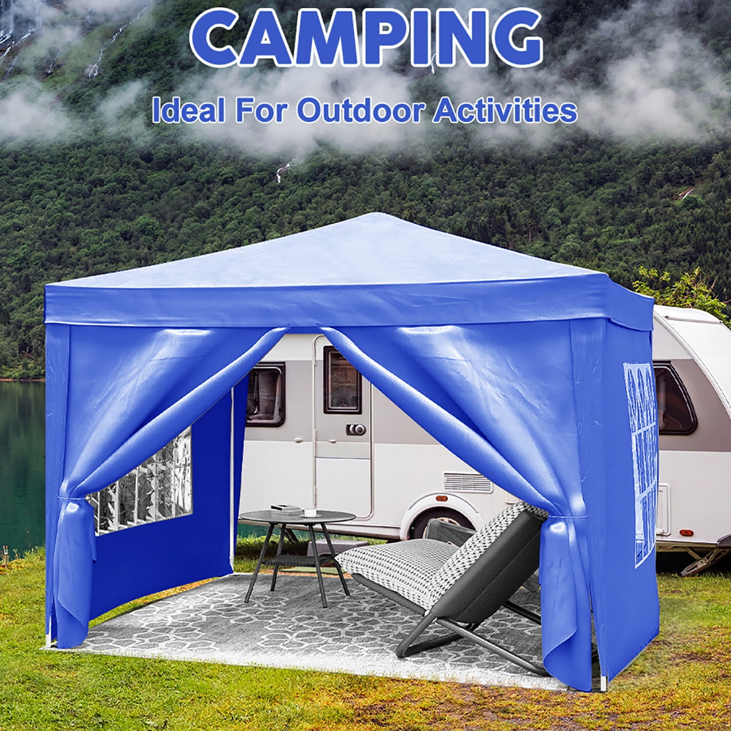Aimee Lii 120"x120" Pop Up Tent, Backyard Canopy Gazebo with Sidewalls, Outdoor Patio Awnings for Party Camping BBQ Events, Blue Aimee Lii 120"x120" Pop Up Tent, Backyard Canopy Gazebo with Sidewalls, Outdoor Patio Awnings for Party Camping BBQ Events, Blue