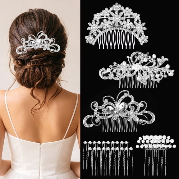 Yalumo 28 Pieces Wedding Hair Accessories, Faux Pearl Crystal U-Shaped Rhinestone Bridal Hair Pins Clips, Hair Accessories for Women Wedding, Prom, Party (Silver)