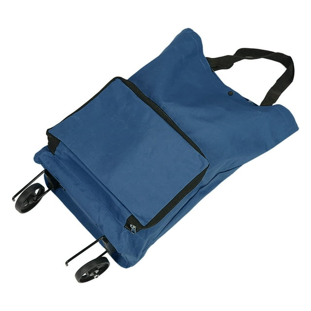 Foldable Cart Bag, Foldable Shopping Cart Multifunction Zipper Sturdy Portable With Wheels For Camping Navy Blue