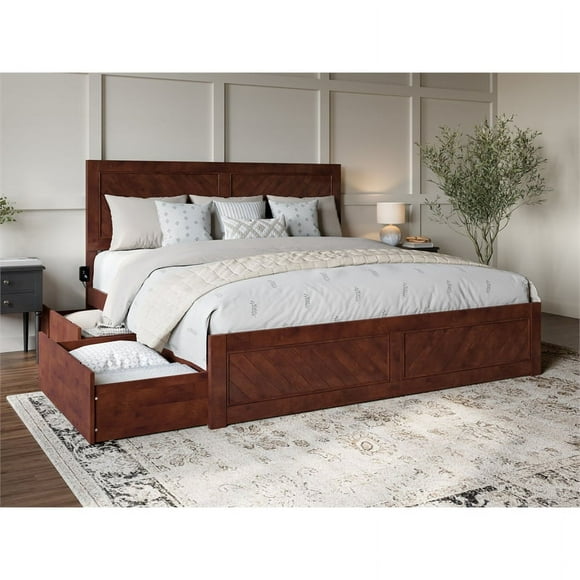 AFI Canyon Wood King Platform Bed with Storage Drawers in Walnut