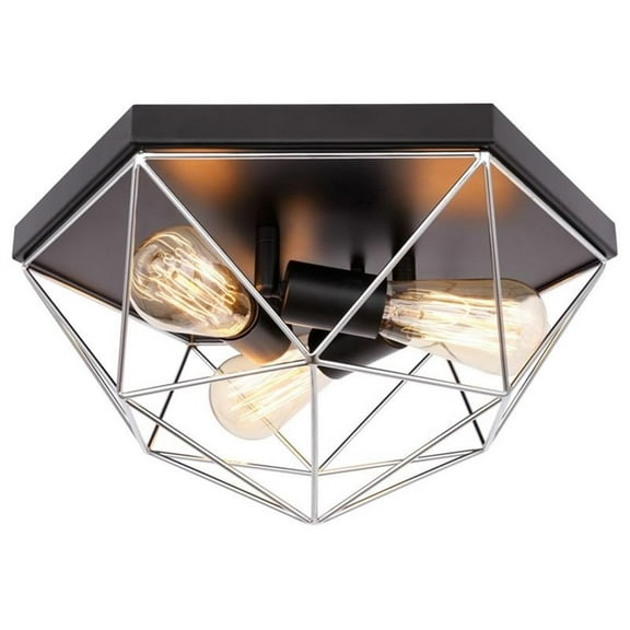 Woodbridge Lighting Lanning 3-Light Metal Flush-Mount in Chrome/Black