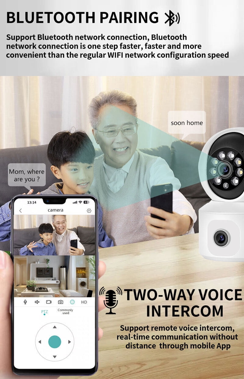 4MP Wireless IP Camera WIFI Indoor PTZ Dual Lens Baby Security Monitor IR Cam 2K