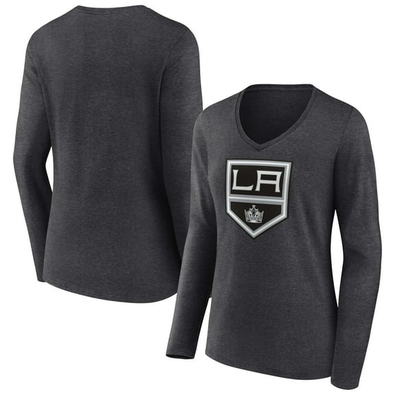 Women's Heather Charcoal Los Angeles Kings Primary Team Logo Long Sleeve V-Neck T-Shirt