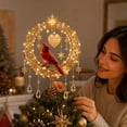 thumbnail image 4 of Christmas Tree Topper, 2D Flat Tree Top Decoration for Holiday Decor, Star and Moon Design with Warm LED Lights and Hanging Pendants for Christmas Tree （Cardinal）, 4 of 5