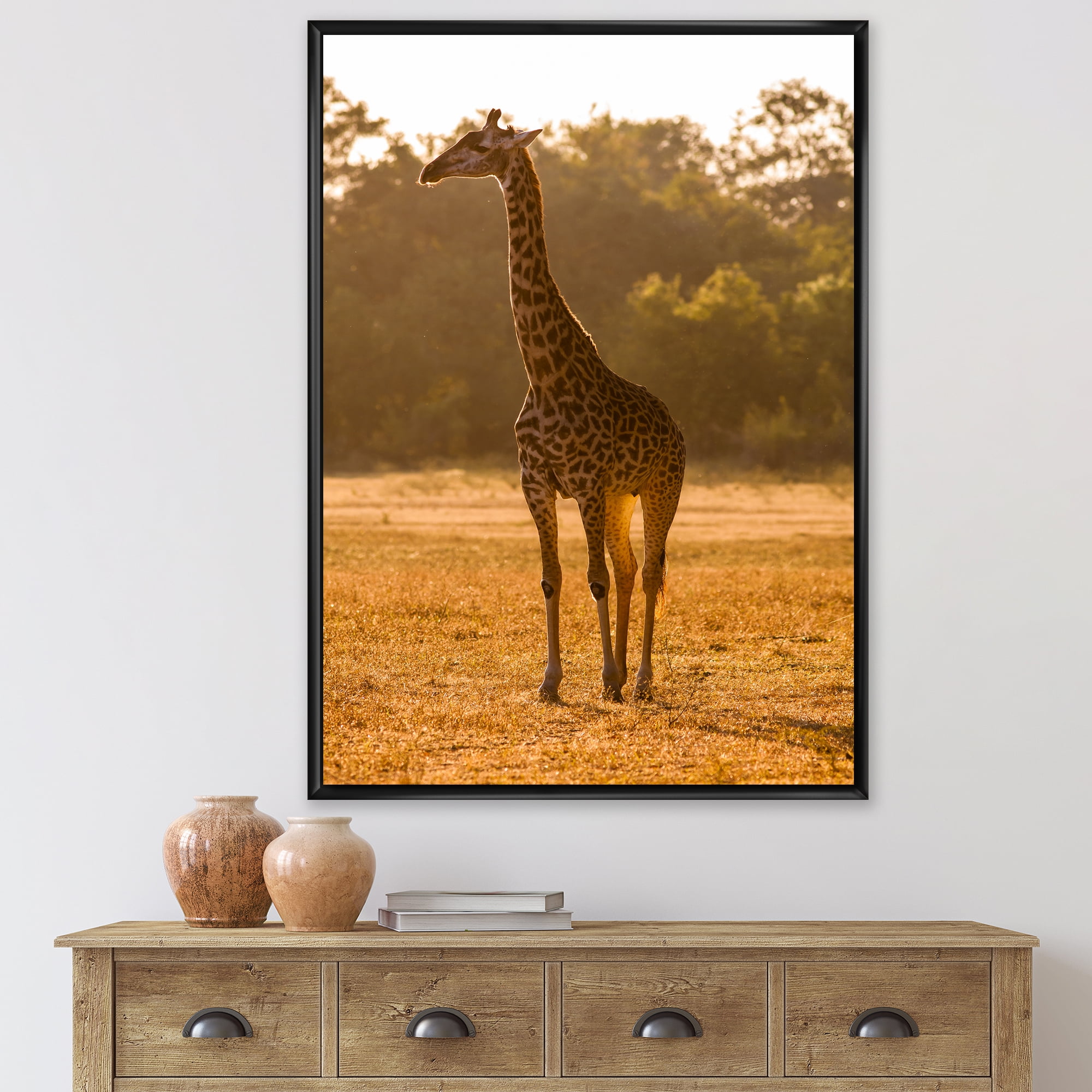Designart 'African Giraffe In The Wildlife II' Farmhouse Framed Canvas Wall Art Print