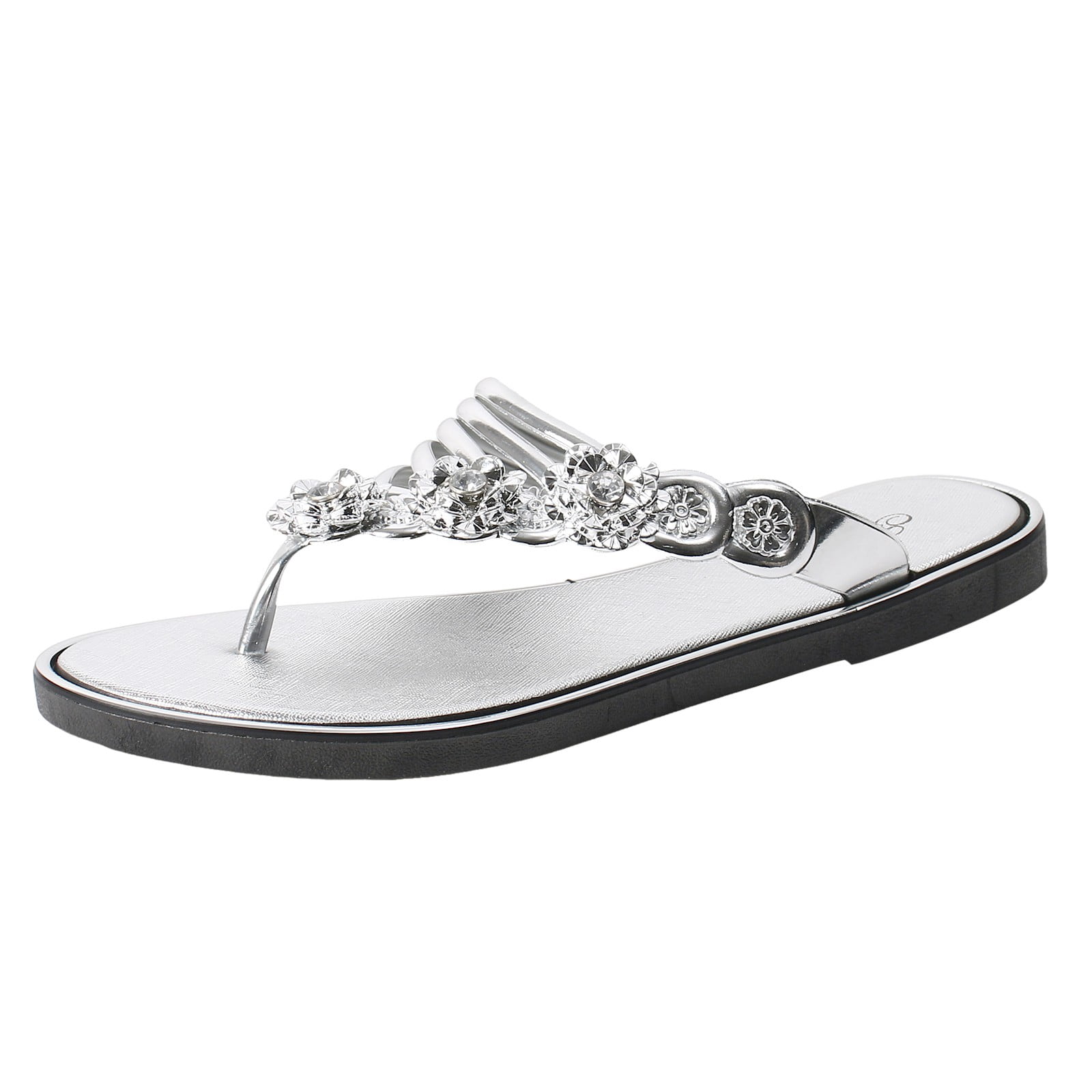 ❁naooo❁ Mepaouo Woman's Sandal Flip Flop Rhinestone Flower Flats Sandals