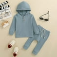 thumbnail image 2 of Toddler Kids Boys Autumn Winter Button Front Long Sleeve Stretch 6M 1T 2T 3T 4T 5T Hooded Top Pants Set 2-Pieces, 2 of 9