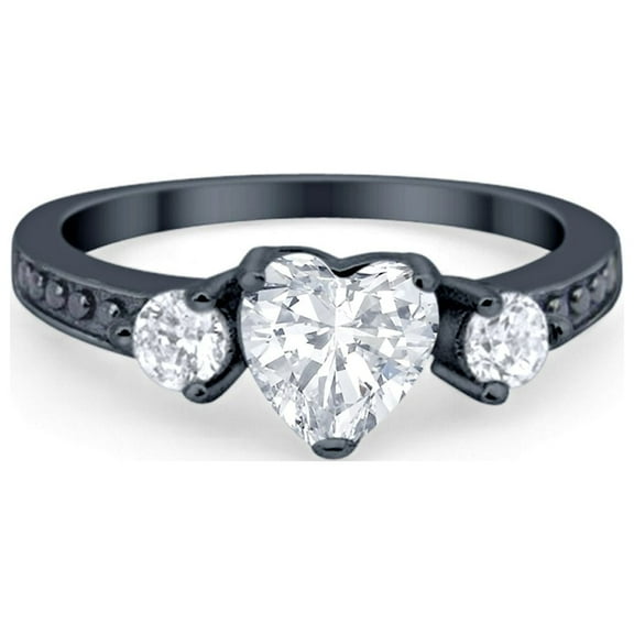 Heart Promise Ring Black Tone CZ Accent 925 Sterling Silver Size 4