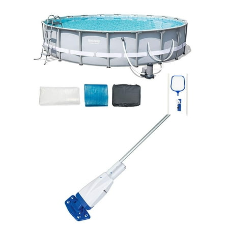 20ft x 48in Steel Pro Metal Frame Oval Above Ground Swimming Pool, Filter Pump, Ground Cloth, Cover, Ladder, Chemconnect Chemical Dispenser, Aqua Powercell Pool Vacuum, Skimmer (Best Way To Clean Metal Before Painting)