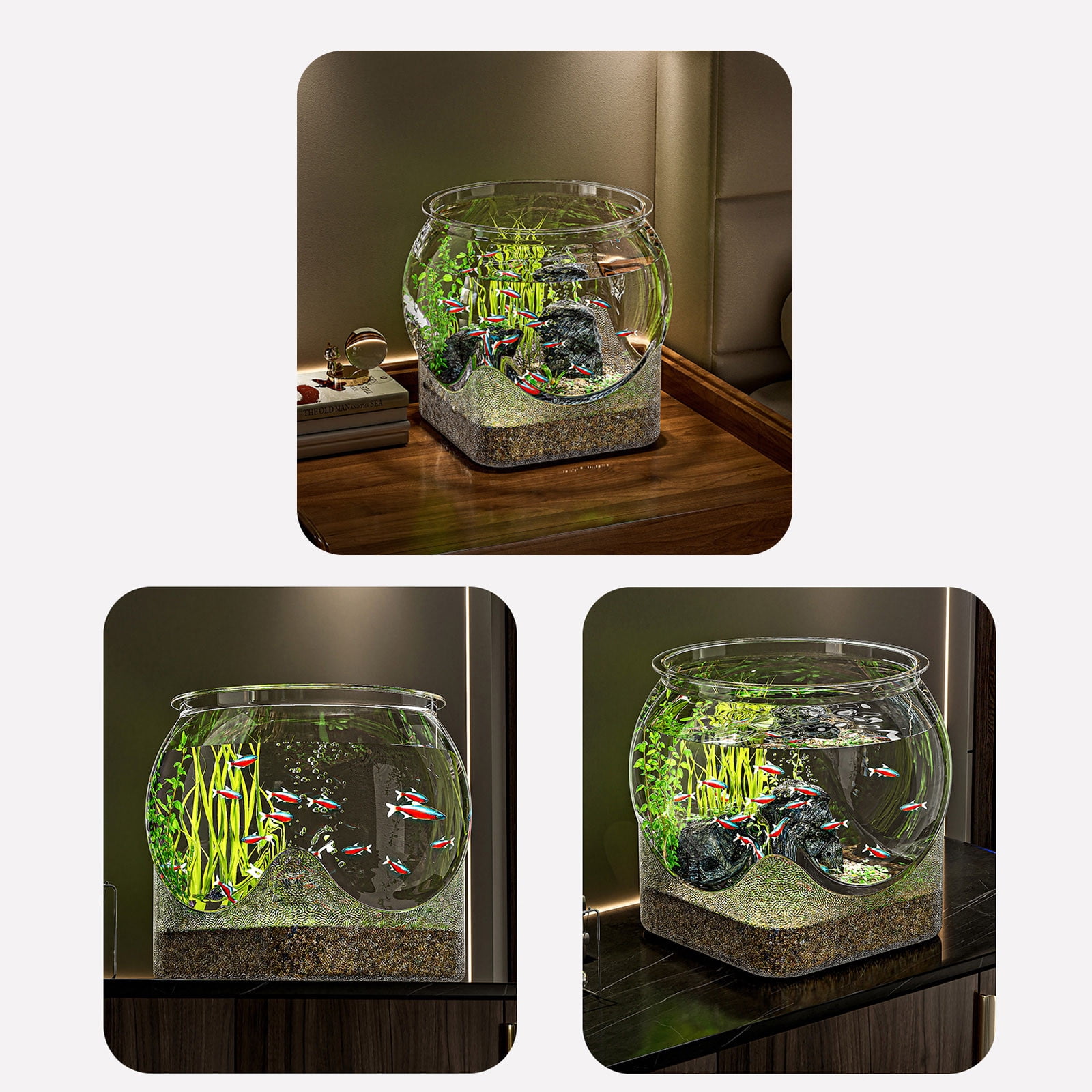 Clear Fish Bowl - Mini Aquarium Fish Tank, Round Bubble Bowl for Aquatic Plants, Hydroponic Planter, Daffodil Pot, Shallow Vase for Home Decor