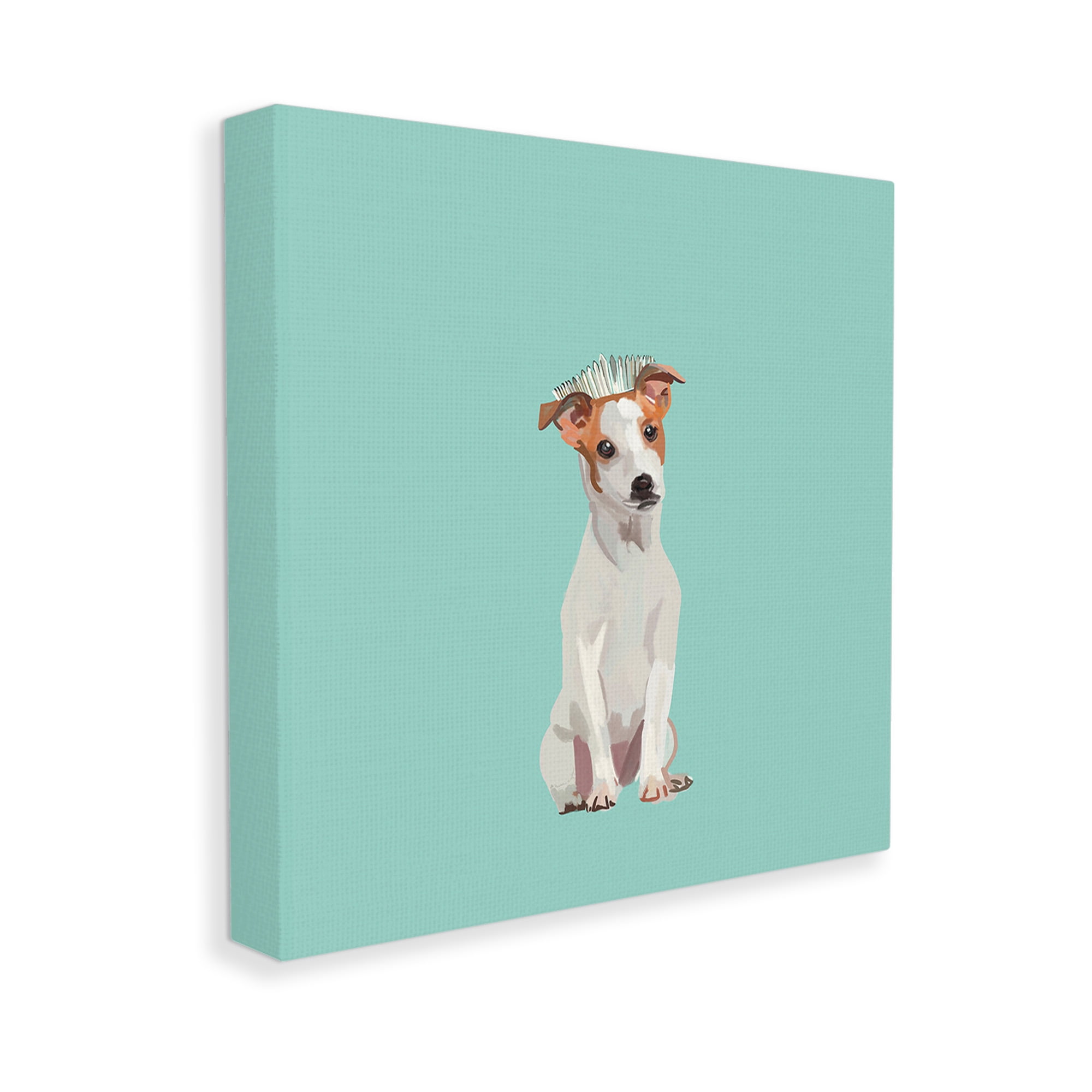 Stupell Industries Crowned Dog on Turquoise Animals & Insects Painting Gallery Wrapped Canvas Art Print Wall Art, 24 x 24