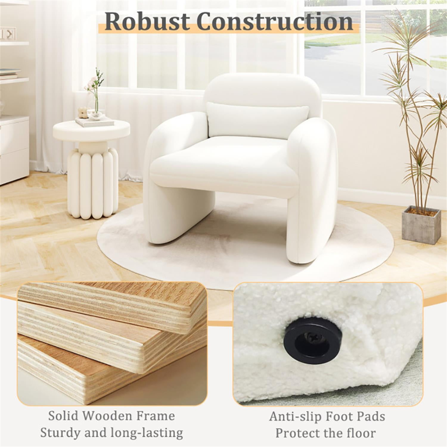 Demi Bonn Modern Accent Chair, Elegant Armchair with Waist Pillow and Armrests, Suitable for Living Room Bedroom Reception Room Office, Beige