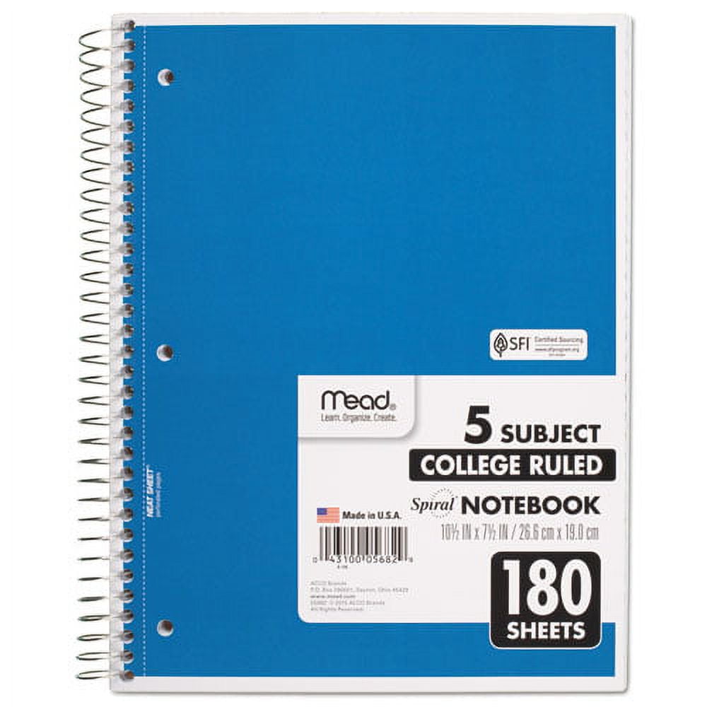 "Spiral Notebook, 5 Subject, Medium/college Rule, Randomly Assorted Covers, 10.5 X 8, 180 Sheets | Bundle of 5 Each"