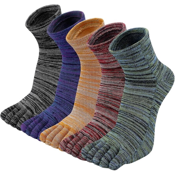 Toe Socks Mens Five Finger Striped Sock Running Athletic Cotton Ankle Sox 6 Pairs