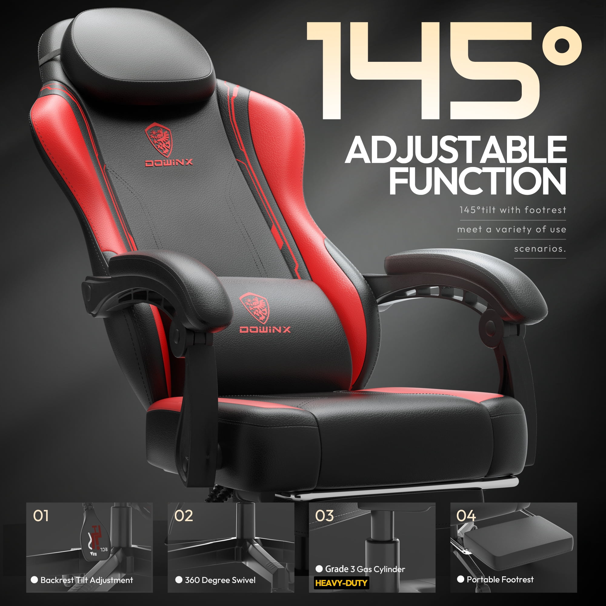 Dowinx Gaming Chair with Pocket Spring Cushion for Adults, Ergonomic Computer Chair with Footrest and Massage Lumbar Support for Office, Gaming, 300LBS, Red