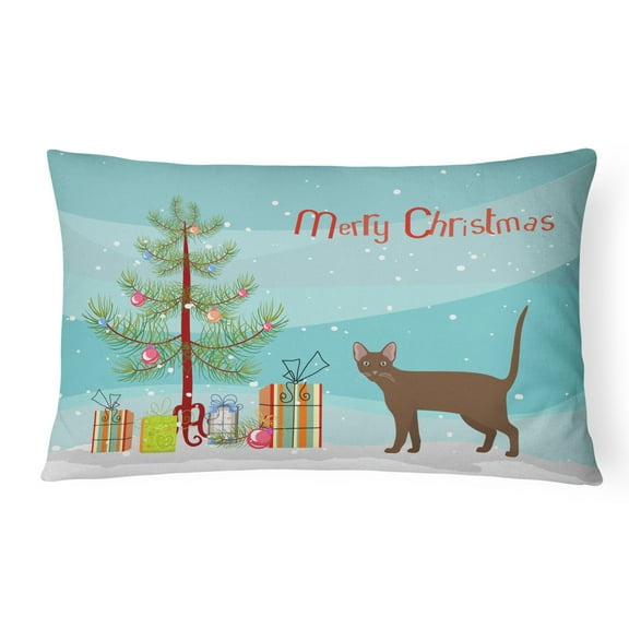 Carolines Treasures CK4629PW1216 Havana Brown Cat Merry Christmas Canvas Fabric Decorative Pillow, 12H x16W, multicolor