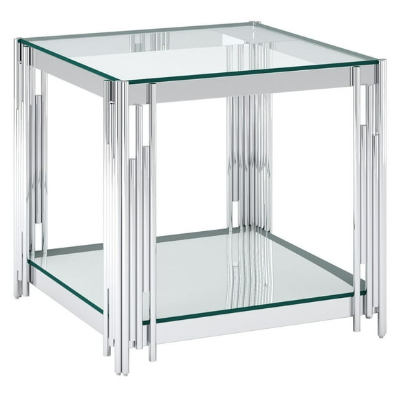 Table d'Appoint Grande Contemporaine en Métal et Verre - Argent