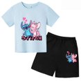 thumbnail image 2 of Conjunto de 2 camisetas y pantalones cortos de Disney Stitch para niños de 1 a 14 años, ropa informal de verano de manga corta con estampado de anime para niños, 2 of 5