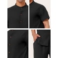 thumbnail image 6 of INSPIRE CHIC Men's Linen Sets Band Collar Button Down Short Sleeves Shirt Solid Beach Shorts 2XL Black, 6 of 6