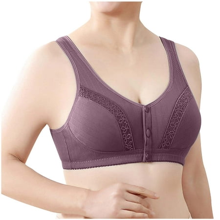 

REORIAFEE Soft Sleep Bra for Women Everyday Bra Comfortable Sports Bra Plus Size Bra Casual Sexy Lace Front Button Cup Shoulder Strap Underwire Bra Elastic Wirefree Purple M