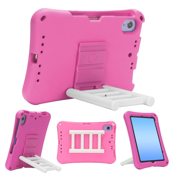 Decase Case for iPad Mini 7th Gen & Mini 6th Gen,360° Rotate Stair Kickstand Hard Case Shockproof EVA Kids Tablets Protective Case Cover for iPad mini 8.3" 7/6th Gen,Rose