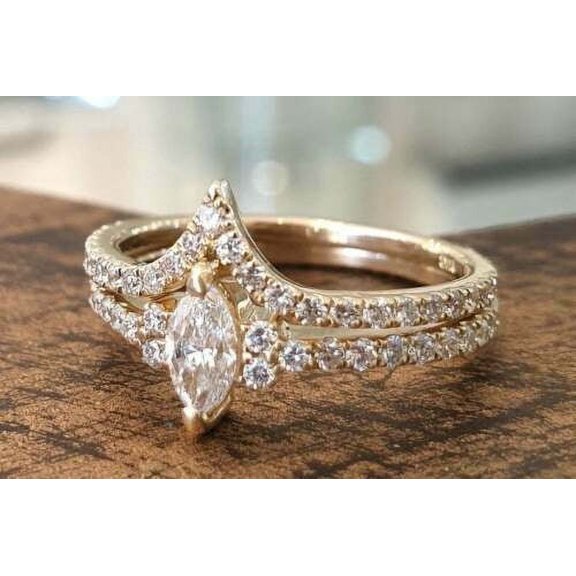 Lakshya Jewel LLC 2CT Marquise Cut Cubic Zirconia 14K Yellow Gold Finish Women Engagement Bridal Ring Set