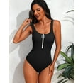 thumbnail image 7 of Beautyin Womens Solid Ribbed One Piece Swimsuit Front Zipper Racerback Bathing Suit U Neck Athletic Swimwear, 7 of 7
