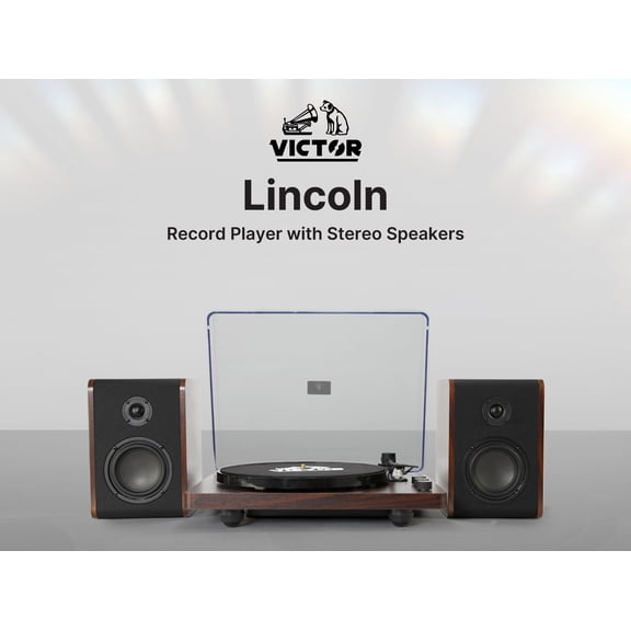 VICTOR VWRP-1600 Lincoln Record Player, 3 Speed Turntable with Bluetooth, Dust Cover, and 2 Detached Speakers