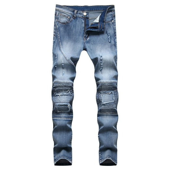 Toimothcn Casual Jeans For Men Distressed Stretch Simple Printed Straight Leg Casual Washed Jeans With Pockets Breathable Slim Fit Leisure Mens Clothes