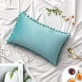thumbnail image 2 of Pack of 2 Velvet Throw Pillow Covers Pompom Decorative Pillowcases Solid Soft Cushion Covers with Poms Square for Couch Sofa Bedroom Car 18x18inch Dark Green-Teal Green&12"x20", 2 of 7
