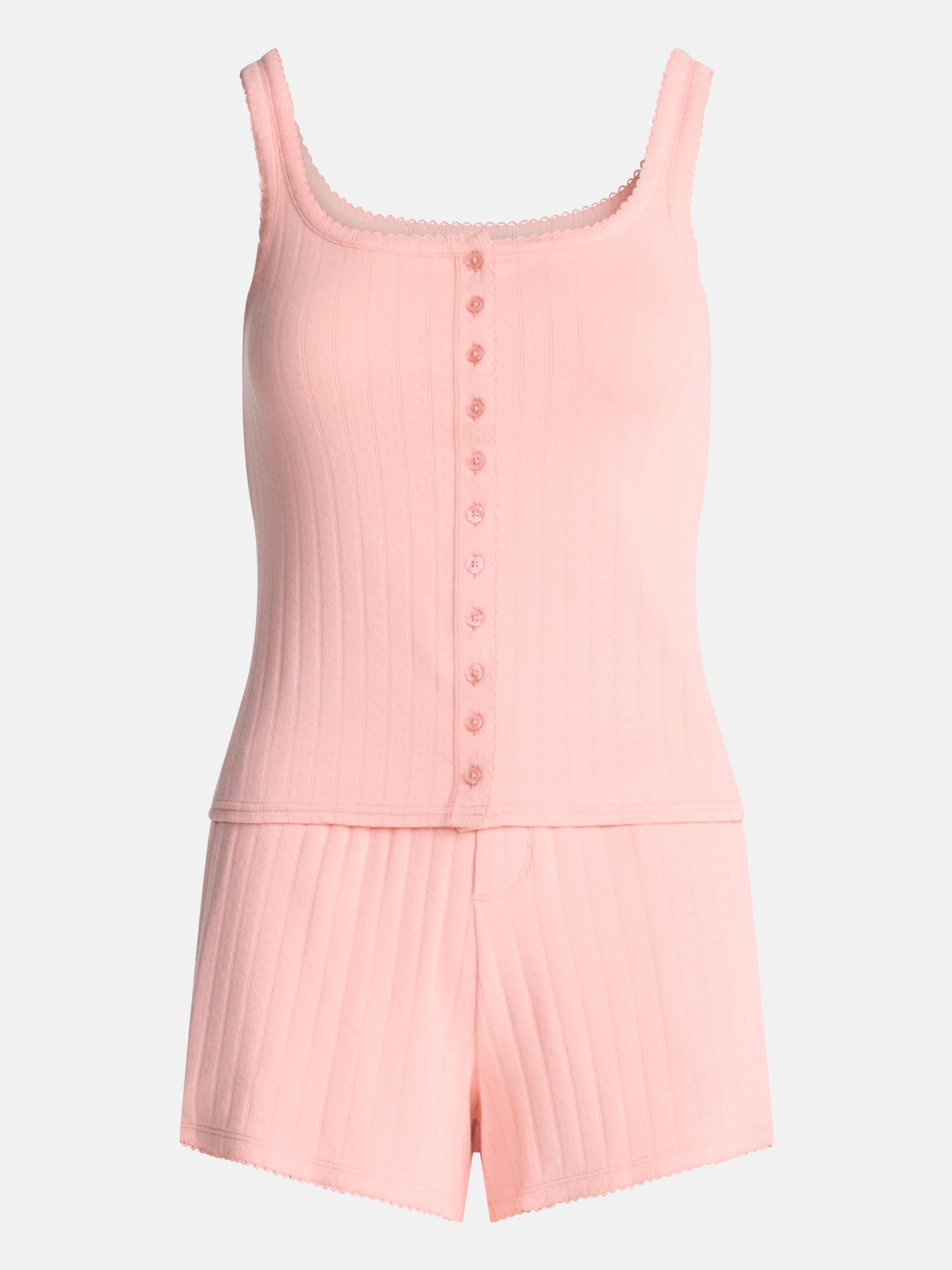 Joyspun Women's Pointelle Tank Top and Shorts Pajama Set, 2-Piece, Sizes XS-3X