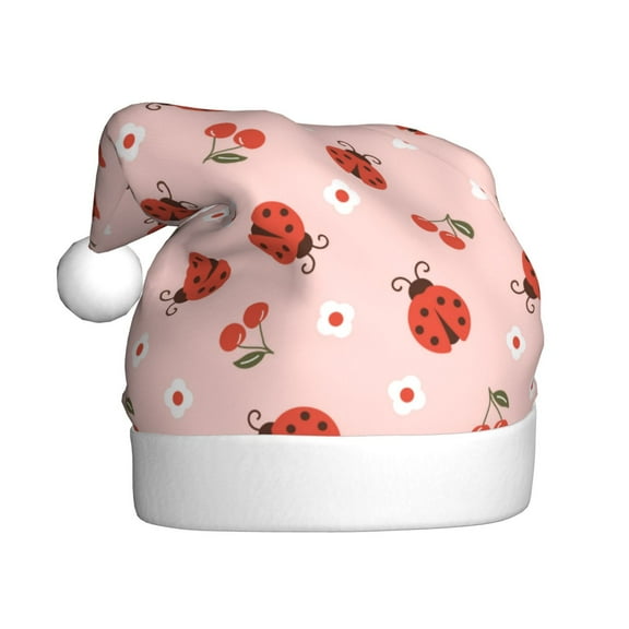 Daiia Ladybug With Flower Print Christmas Knitted Beanie Hat, Large Knit Hat Xmas Small Gifts For Men Women Adult