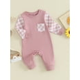 thumbnail image 3 of Baby Boy Girl Jumpsuits Long Sleeve Checkerboard Print Pocket Rompers, 3 of 8