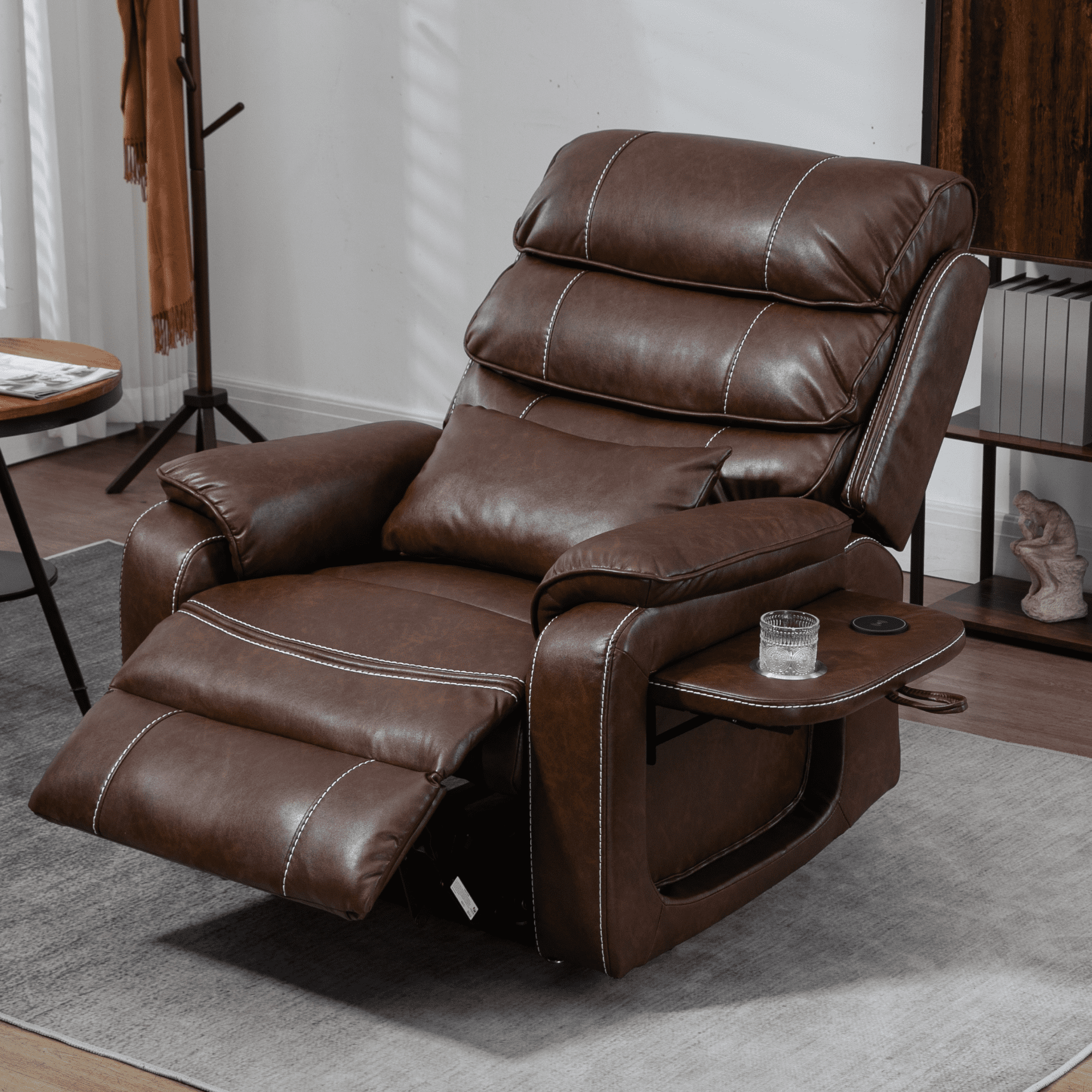JUUXO Lay Flat Recliner Lift Chair with Wireless Charger, Cup Holder and Lumbar Pillow - Heated Massage Power Lift Chair for Big and Tall
