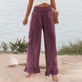 thumbnail image 6 of Ruffled Pants for Woman Fashion Ruffle Hem Pant Smocked Elastic High Waist Long Pants for Women Linen Spring Fall Trousers, Purple, Small, 6 of 7