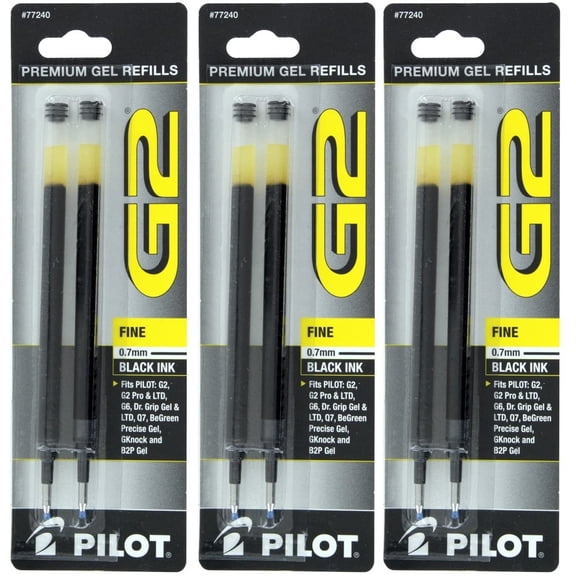 Pilot Gel Ink Pen Refill for G2, Fine Point, 0.7 mm, Black, 6 Count, 3 Pack