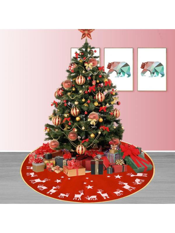 Christmas Tree Felt Skirt 90cm Floor Mat Base Cover Decoration Red 