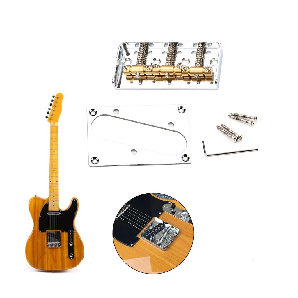 Yihuala 3-Saddles Electric Guitar Bridge & Guitar Pickup Mounting Rings Replacement Metal Guitar Part with Wrench and Screws