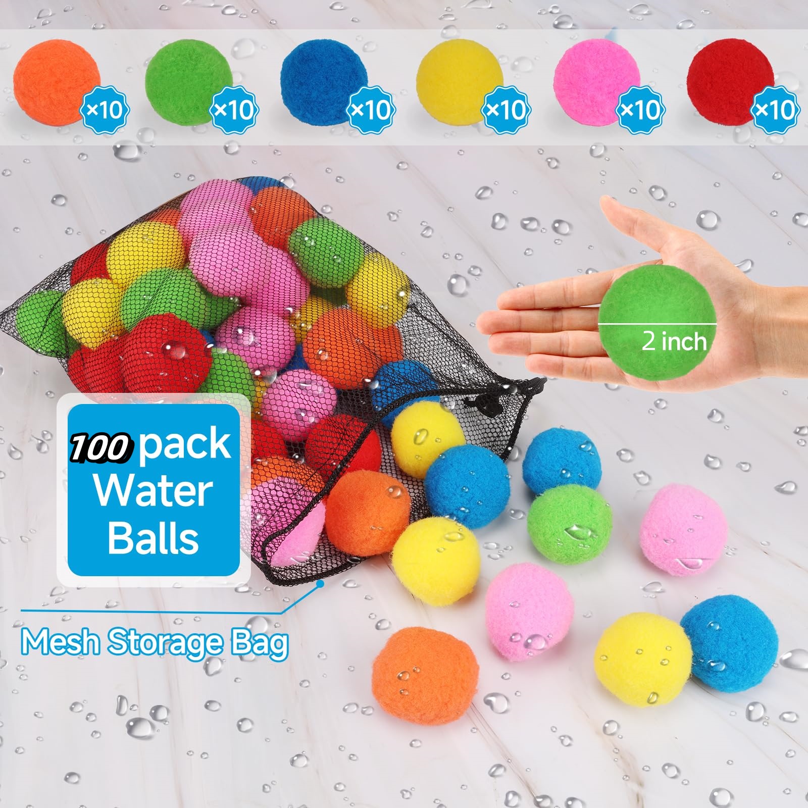 100 Pcs Water Soaker Balls 2" Reusable Water Balloons Splash Balls Pool Water Toys Outdoor Toys  Pool Party Favors Water Toys Summer Gifts