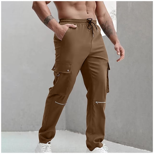 Pantalones cargo para hombre, estilo casual, con múltiples bolsillos, rectos, para exteriores, para fitness