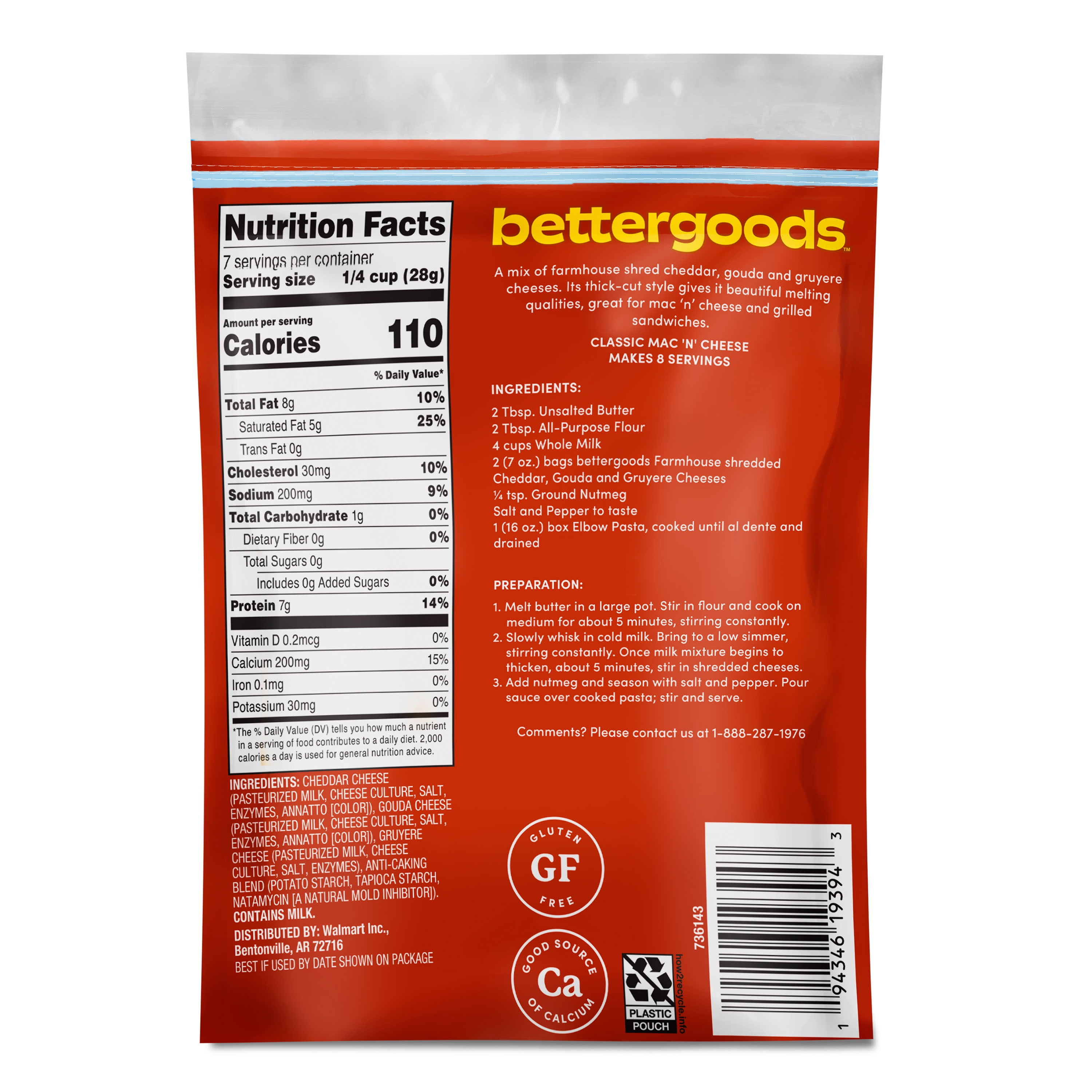 bettergoods Farmhouse Style Shredded Cheddar, Gouda, and Gruyere Cheese, 7 oz