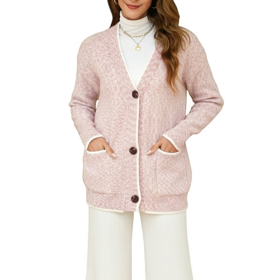 Charmo Color Blocked Cardigan Sweaters for Womens Long Sleeve Button Lightweight Sweater with Pockets