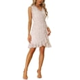 thumbnail image 2 of Unique Bargains Robes d'Été pour Femmes Ourlet à Volants Sans Manches Col en V Imprimé Floral Robe Portefeuille Mini Blanche TG, 2 of 5