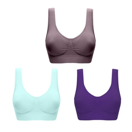 ATOYSOY 3 Pack Plus Size Sports Bra Everyday Bra Yoga Activewear Clearance Bralette Underwear Teens Push Up Breathable Workout Comfort Bra Wireless Ruched Tank Tops Light Blue L